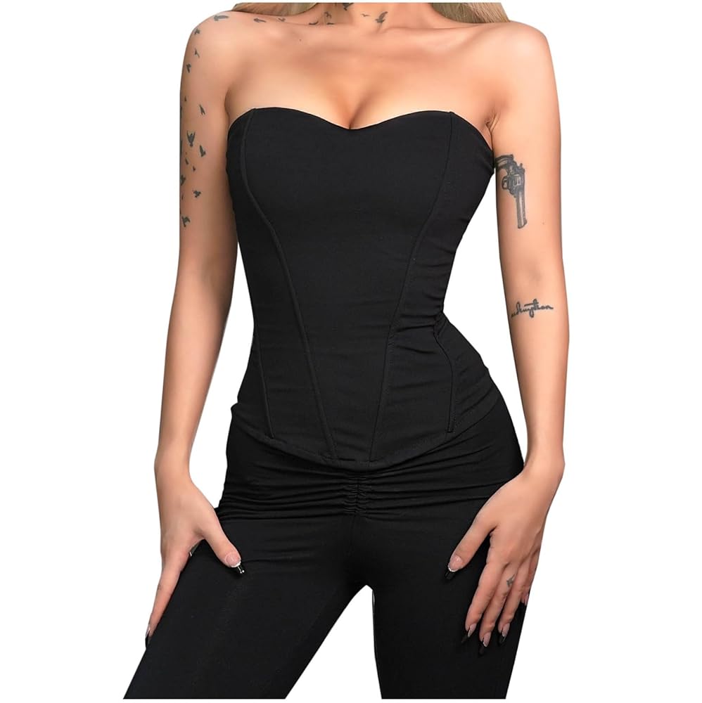 Amazon.com: HGps8w Bandeau Corset Top for Women Zipper Back